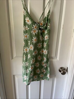 Full Tilt Green Daisy Print Sundress with Orange Centers